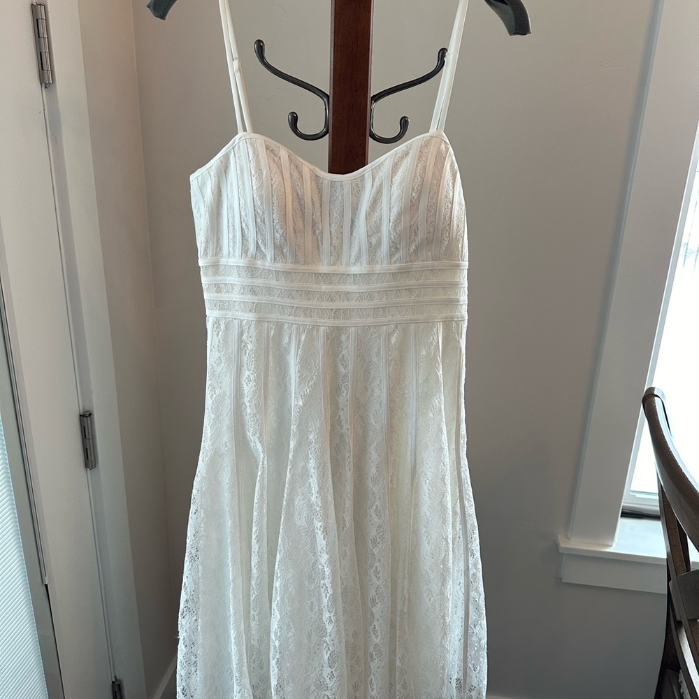White Lace Spaghetti Strap Dress. Size 10.  Worn Once!